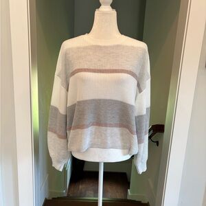 NWOT-Gentle Fawn Striped Women's Sweater - White, Gray, and Taupe